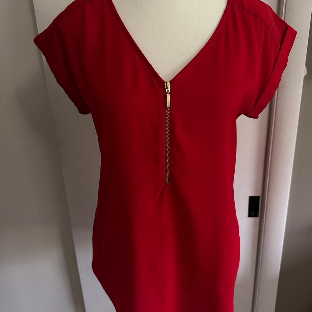 Express Red V-Neck Cap Sleeve Blouse